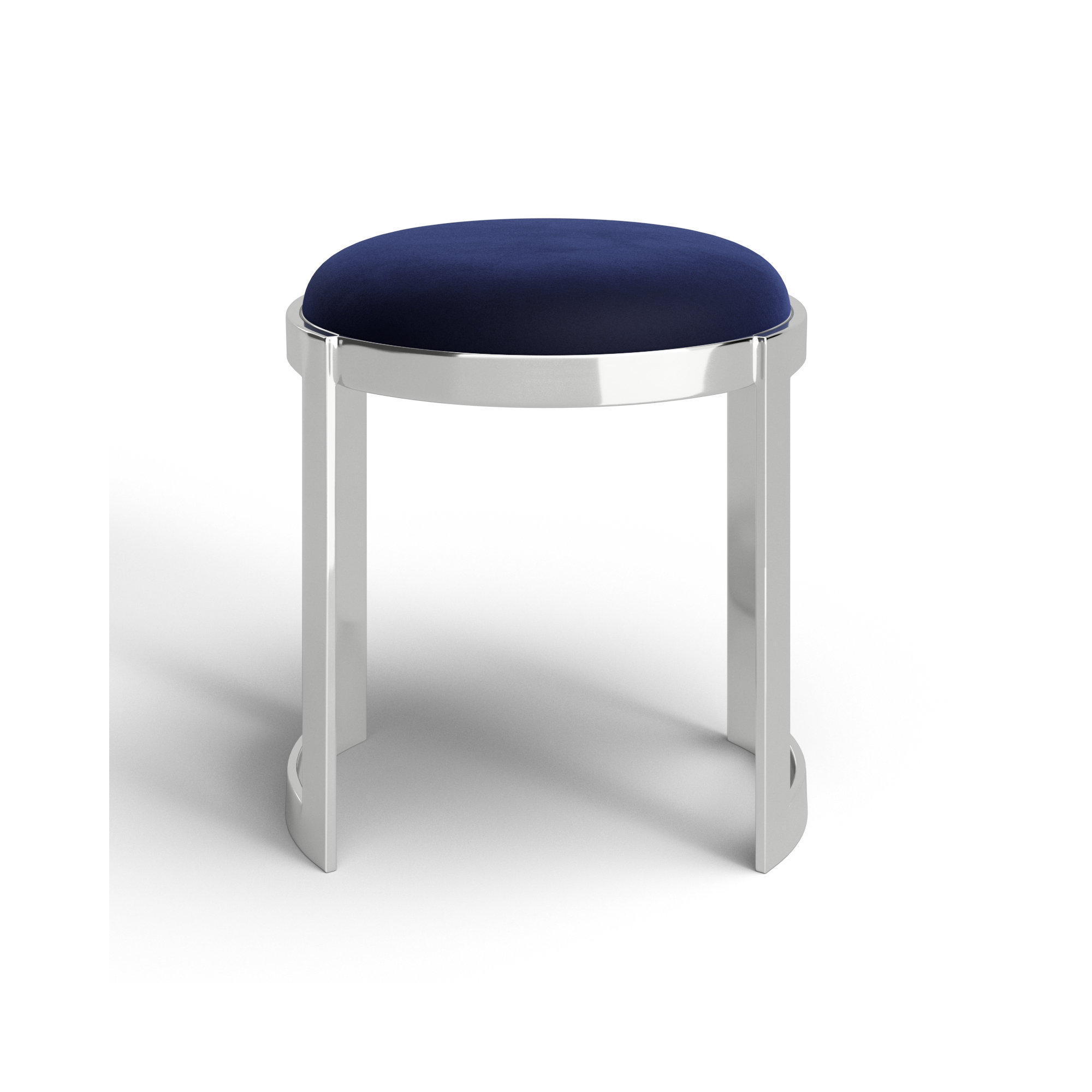 Nouri Metal Vanity Stool - Orion Velvet Ottoman Coffee Table – Modern Round Accent Stool with Gold or Silver Steel Frame