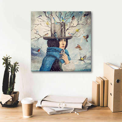 The Lady with the Bird Feeder Hat by Paula Belle Flores - Wrapped Canvas Graphic Art -  Red Barrel Studio®, 5ED34553D8C44879A2F6D2B5D5652DF3