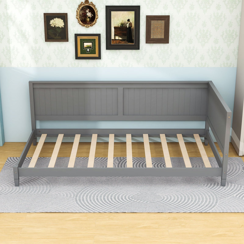 Modern Twin Wooden Daybed with Backrest, Gray, Twin