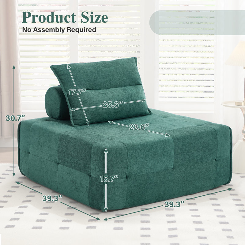 Modular Square Compression Sofa Chair, No Assembly Required Single Seater Lounge With Back Pillow,  Multi-Functional Lazy Sofa Chair For Living Room, Bedroom, Guest Room, Set Of 2