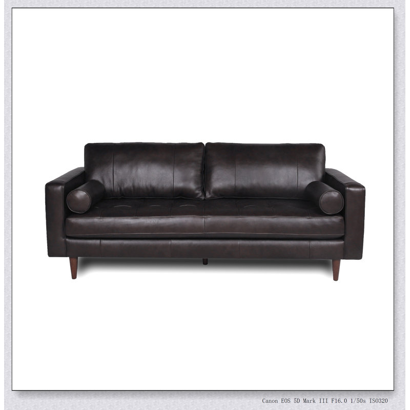 Canapé Mid-Century touffeté en similicuir, parfait pour un décor moderne et rétro avec confort et style, Espresso
