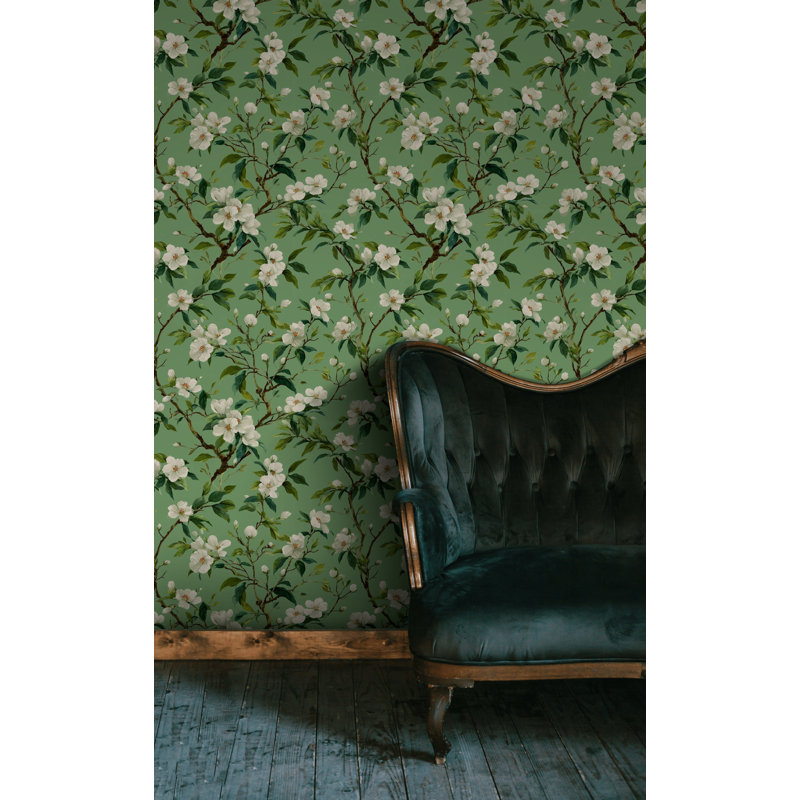 Papier peint floral vert chinois