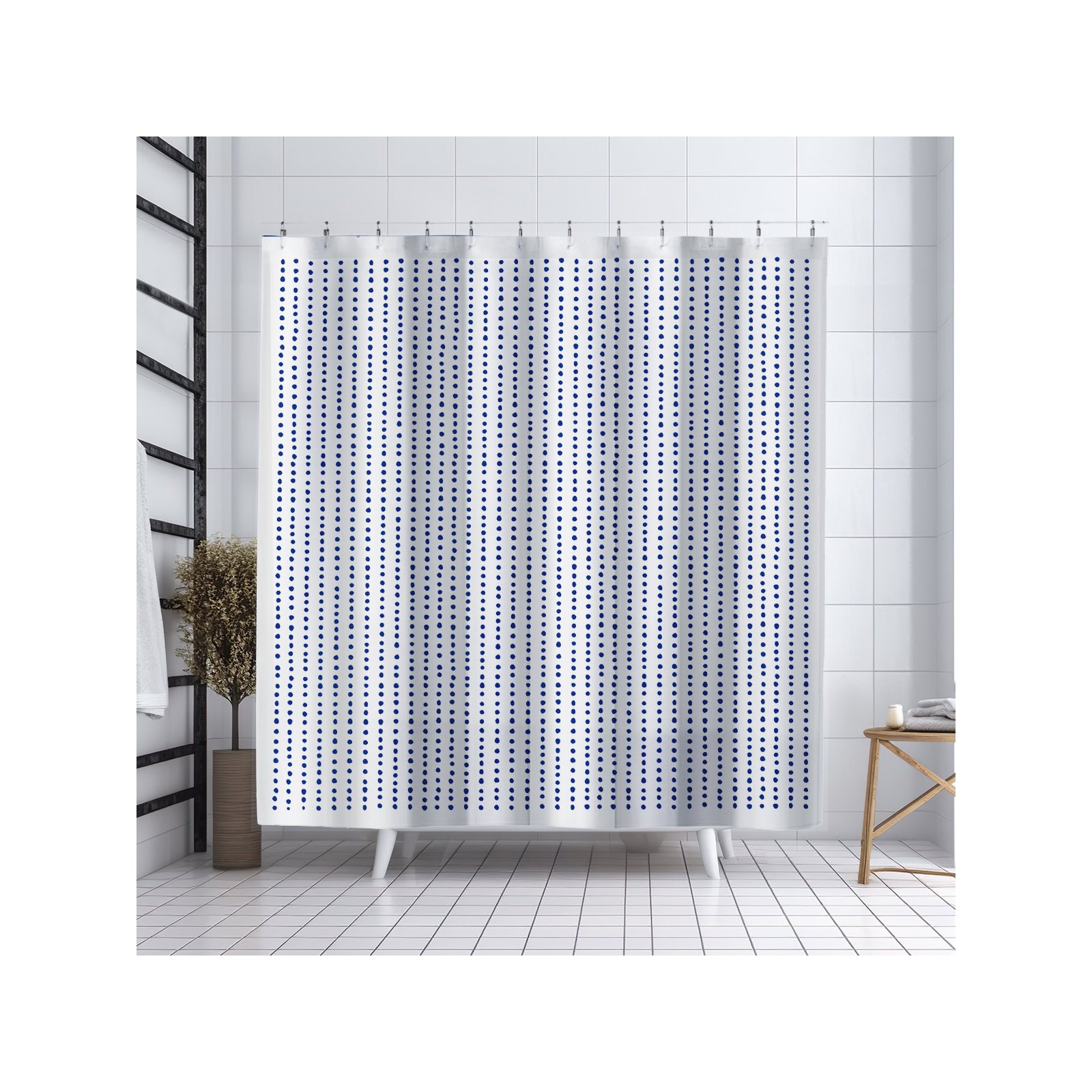 Thora Dots Mid-Century Shower Curtain, Navy