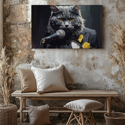 Canvas Jazz Singer Maine Coon Cat Tuxedo Feline Performer Step Into A Wall Art Ready To Hang Gallery Wrapped Home Decor Premium Quality