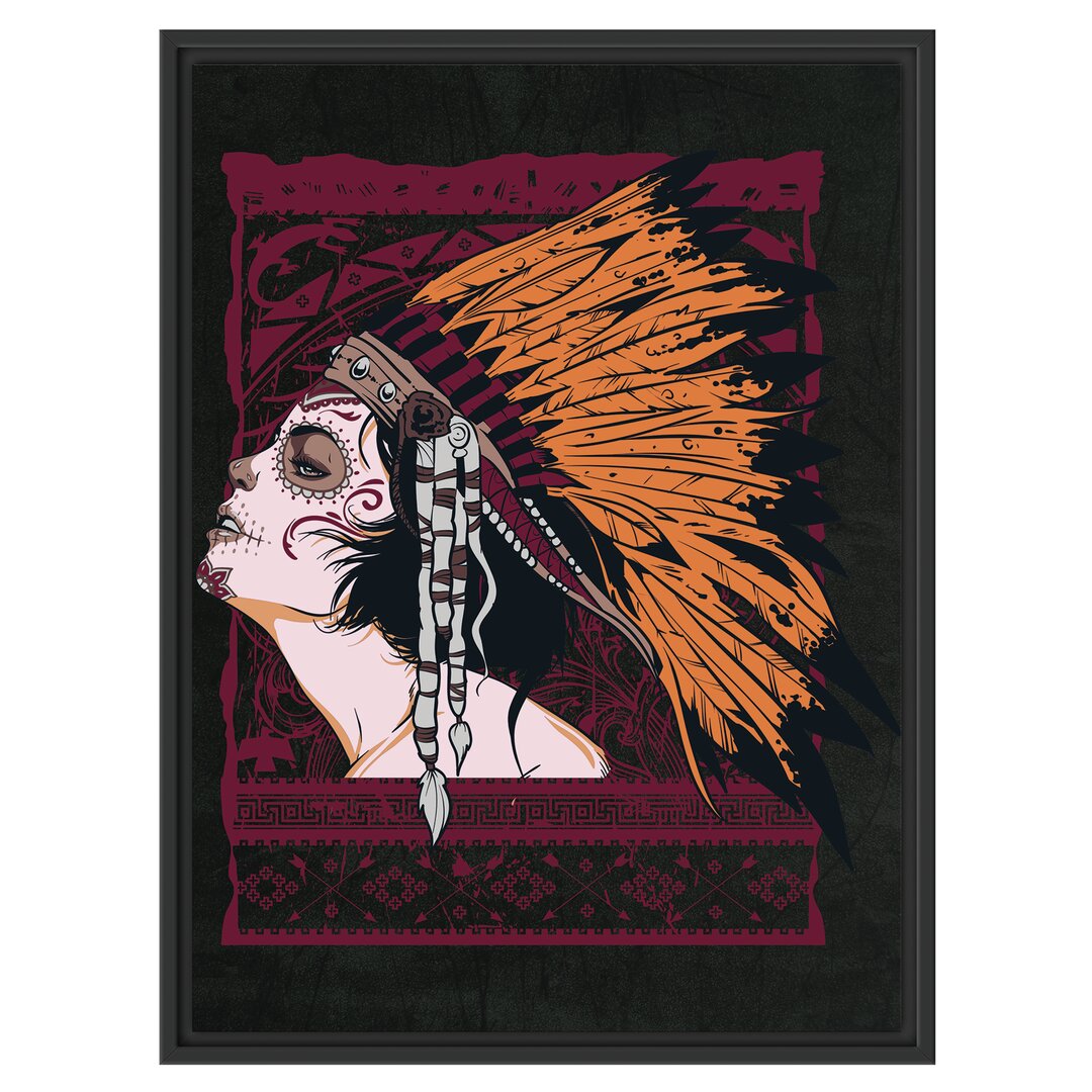 Gerahmtes Wandbild Indian girl schwarz