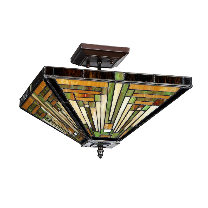 Plafonnier semi-encastré géométrique à 2 lumières de style lustre 14 po Charlotte