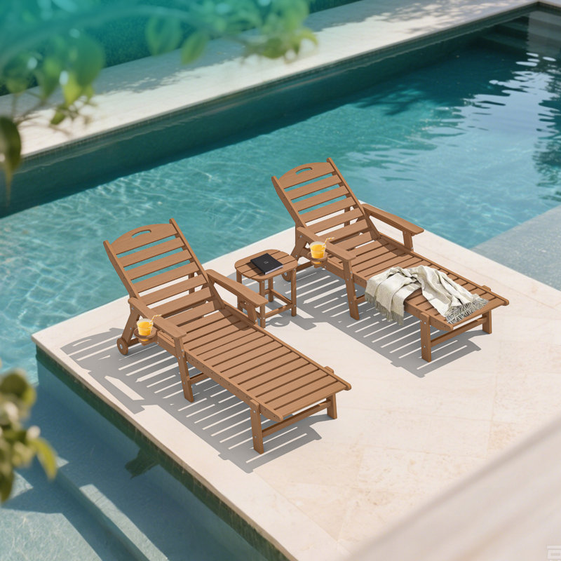 2-Pack Oversized HDPE Chaise Lounges – Adjustable 5-Position Outdoor Recliners with Wheels & Cup Holders, Weather-Resistant for Patio, Pool, Garden
