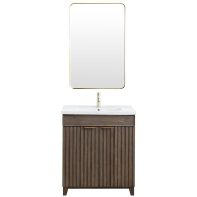 Ensemble de meuble-lavabo autoportant simple 29,9 po avec plateau en céramique et miroir Waukesha