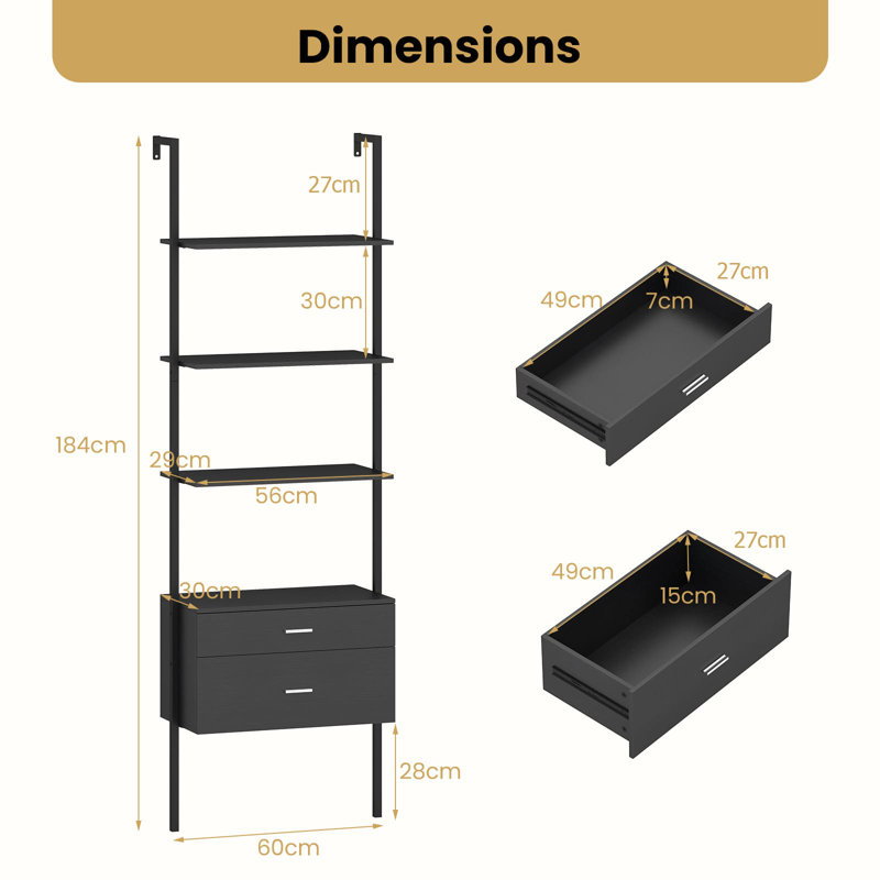 184cm H x 60cm W Metal Ladder Bookcase