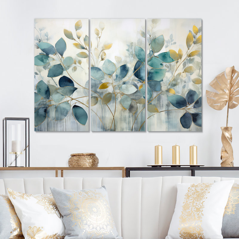 «Blue Botanical Rhythms II - Abstract Botanicals», ensemble de reproductions d'art mural en métal