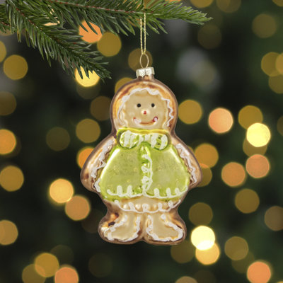 4.25-Inch Bronze and Brown Glass Gingerbread Christmas Ornament