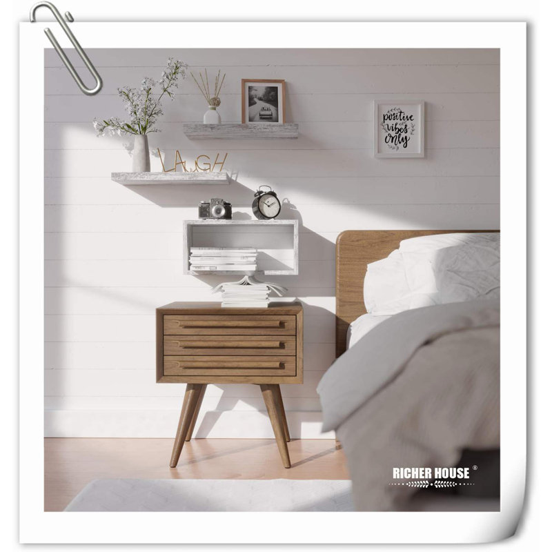 Arbenor 3 Piece Wood Floating Shelf, Rustic White
