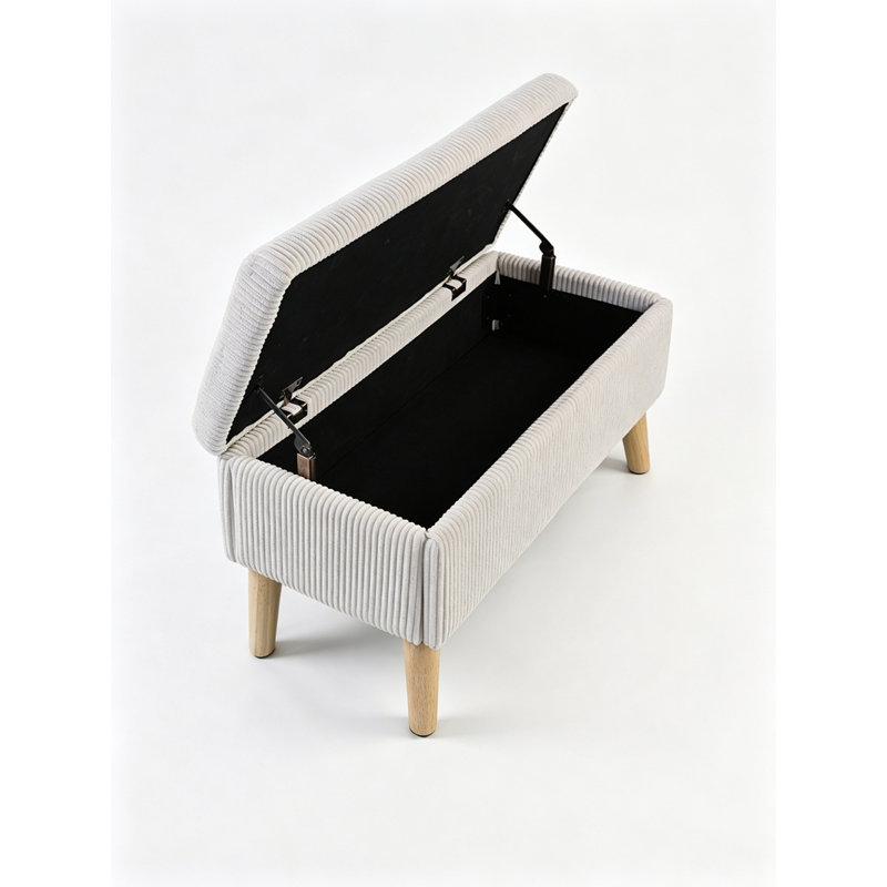 Banc de rangement avec repose-pieds en velours côtelé Corduroy, Beige