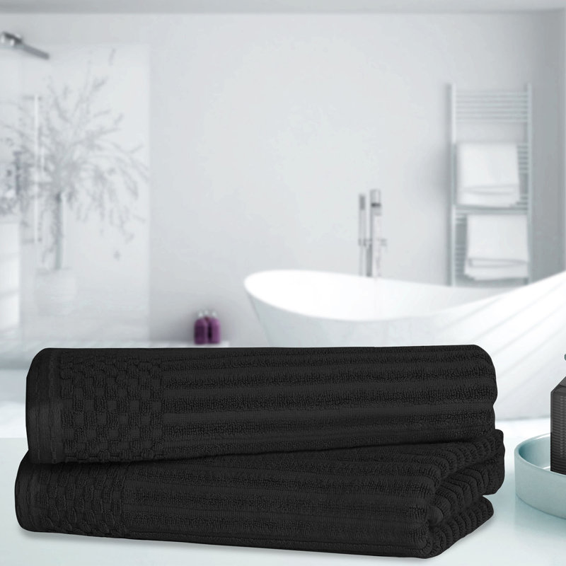 Black Heavyweight Cotton Plush Bath Towel Set, 2 Pieces