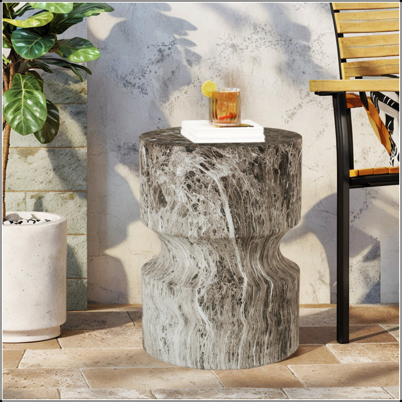 Table de bout d'extérieur en ciment pour patio et jardin, décor de faux terrazzo, petite table d'appoint ronde moderne, tabouret de souche d'arbre, utilisation intérieure et extérieure