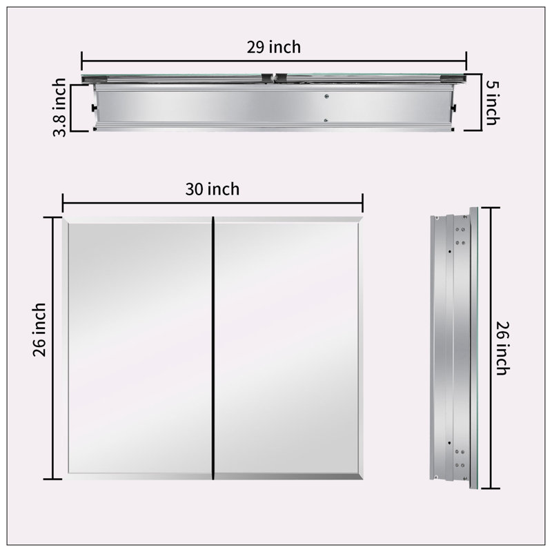 Armoire à pharmacie à miroir sans cadre H 26,00 po Seppe