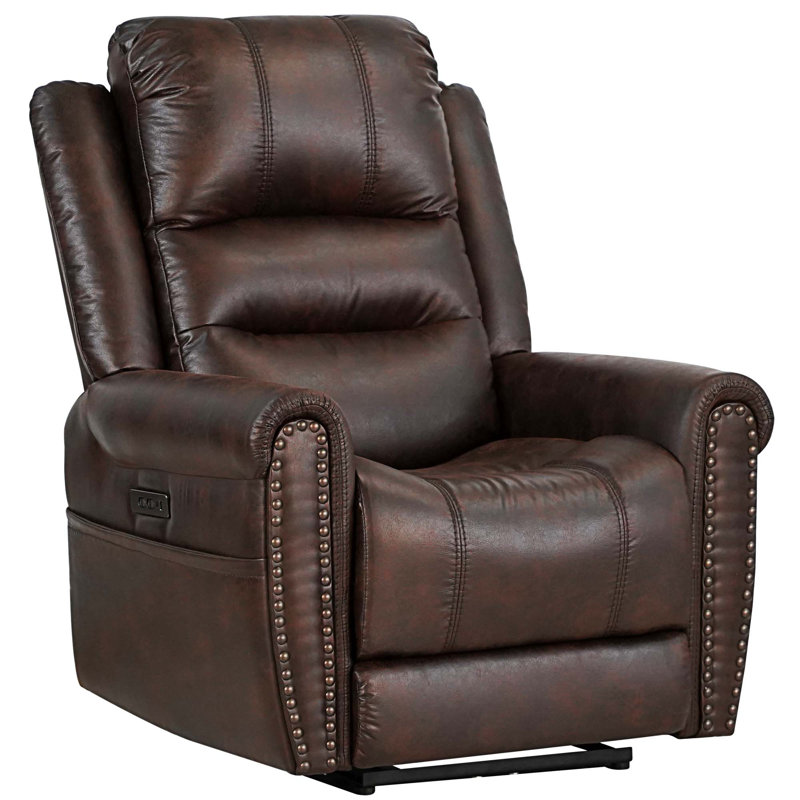Fauteuil inclinable électrique en similicuir de 35,25 po de largeur, Cuir véritable brun clair