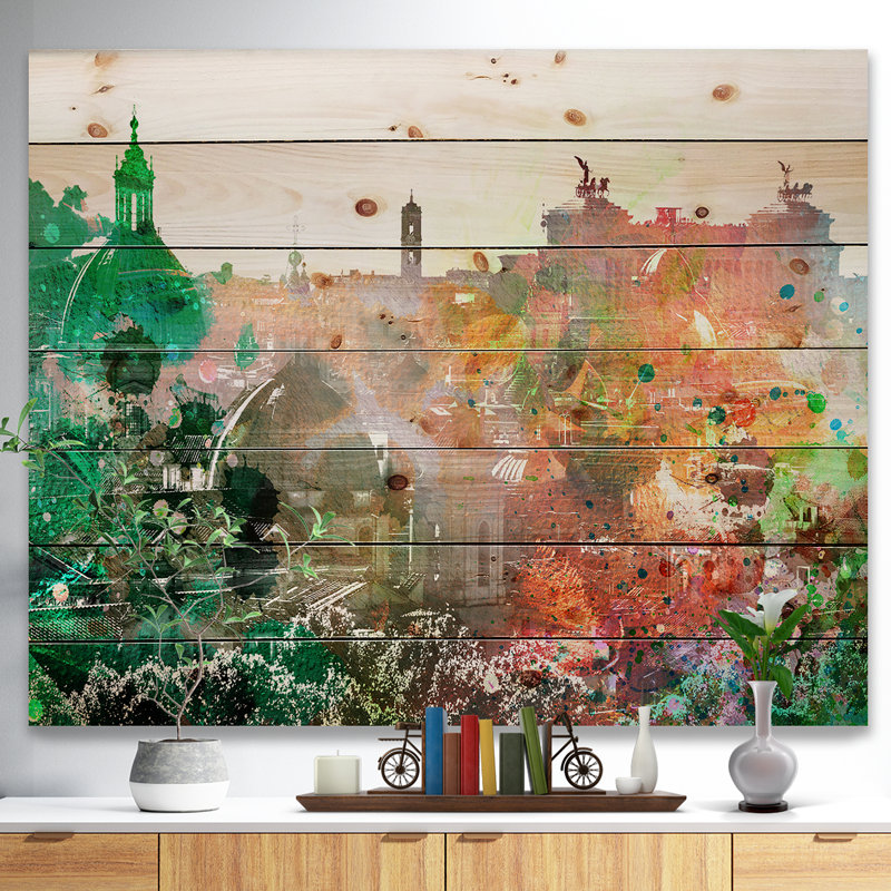 Colorful City - impression d'art graphique, H 15 po x l 20 po x P 1 po, Bois
