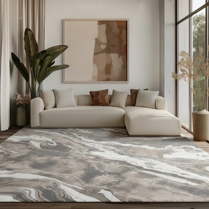 Galaxy Series Abrstract Black/Grey/Ivory/Beige Area Rug, Rectangle 7'9" x 10'2"