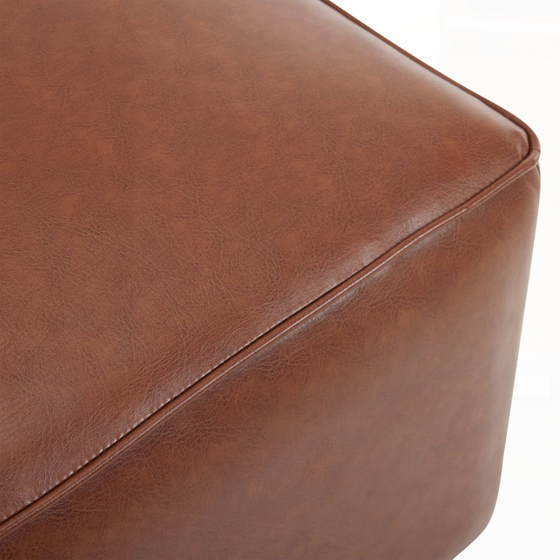 Square PU Leather Ottoman, Light Brown