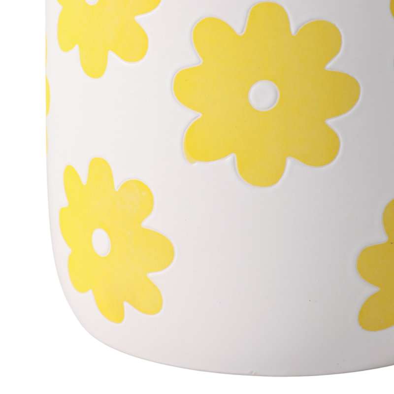 Sagebrook Home 6" Flower Power Planter, Black/White, White Yellow