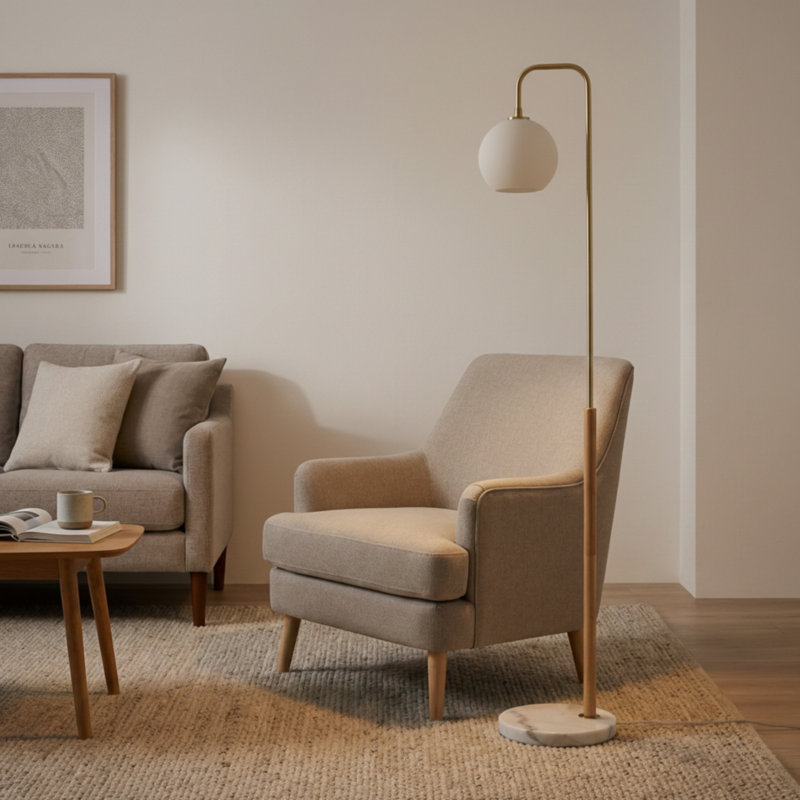 Lampe sur pied avec abat-jour blanc Aldona