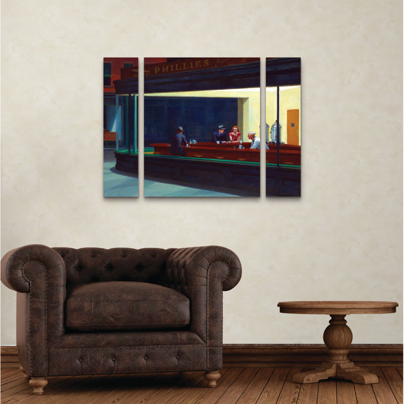 Ensemble 3 panneaux Edward Hopper «Nighthawks», H 24 po x l 32 po x P 2 po