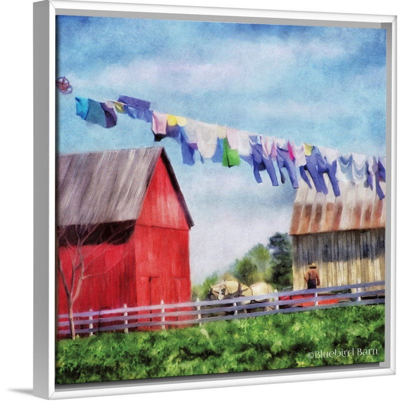 « Corde à linge » par Bluebird Barn-impression sur toile, Toile blanche encadrée, H 26 po x l 26 po x P 1,75 po