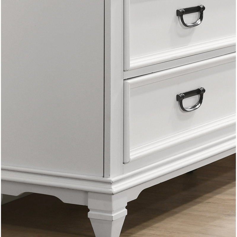Table de chevet 3 en blanc vieilli et gris, tiroir lisse gris - style moderne