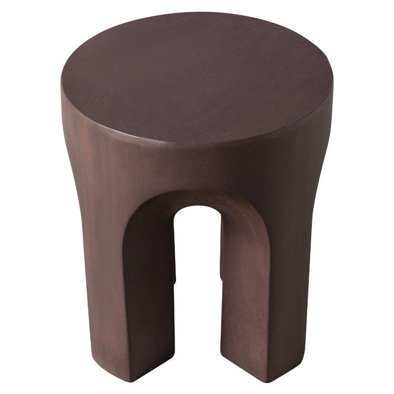 Timitra 17" Round Fiberstone Accent Table – Arched Leg Base with Floor Protectors for Patio or Living Room Use, Wood Brown