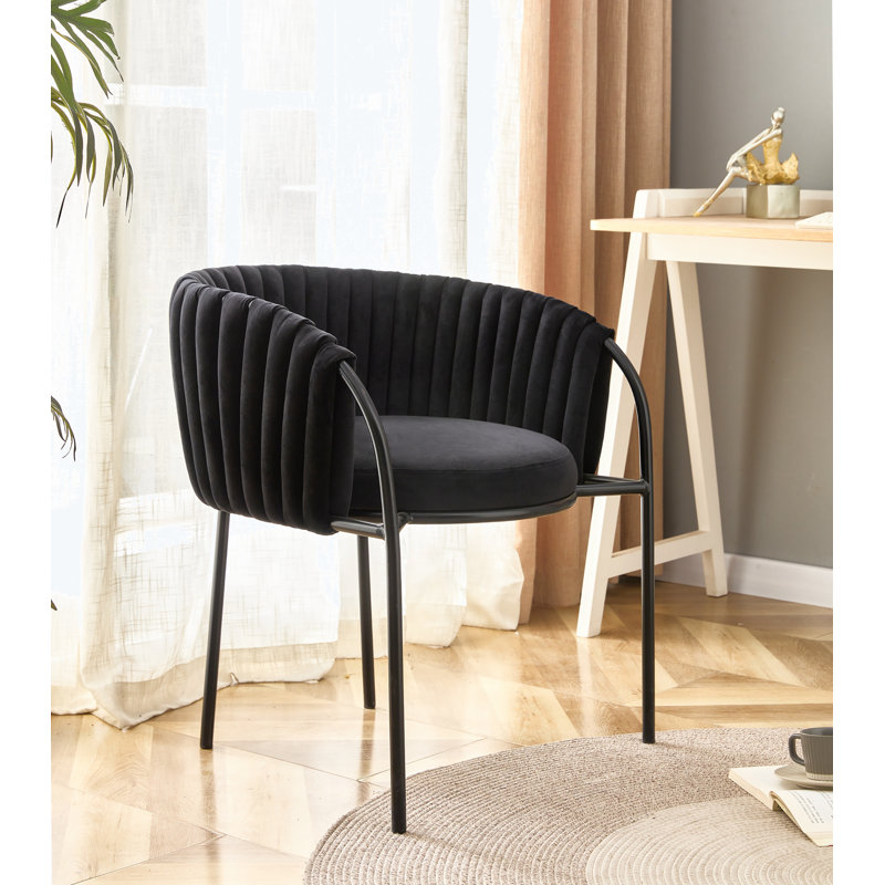 Chaise avec accoudoirs en velours Tykira, Noir, Noir