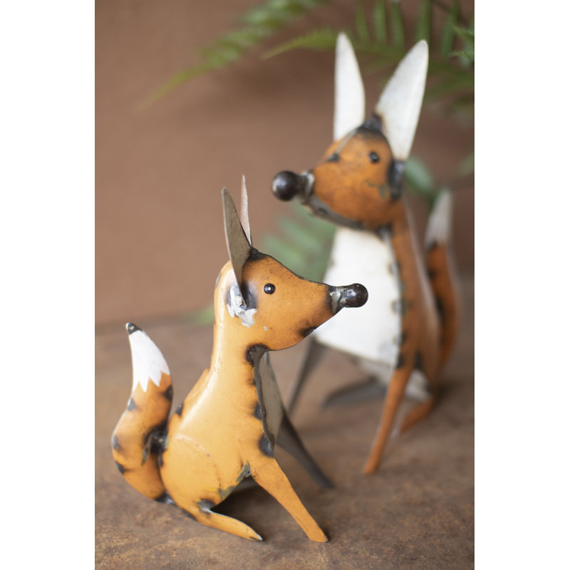  Set of 2 Distressed Recycled Iron Foxes – Outdoor Garden or Yard Decorative Accents