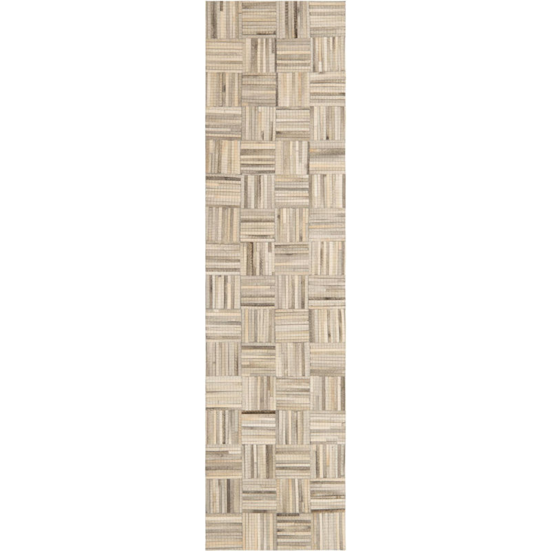 Tapis contemporain brun clair ivoire, Tapis de couloir 2 pi 2 po x 8 pi