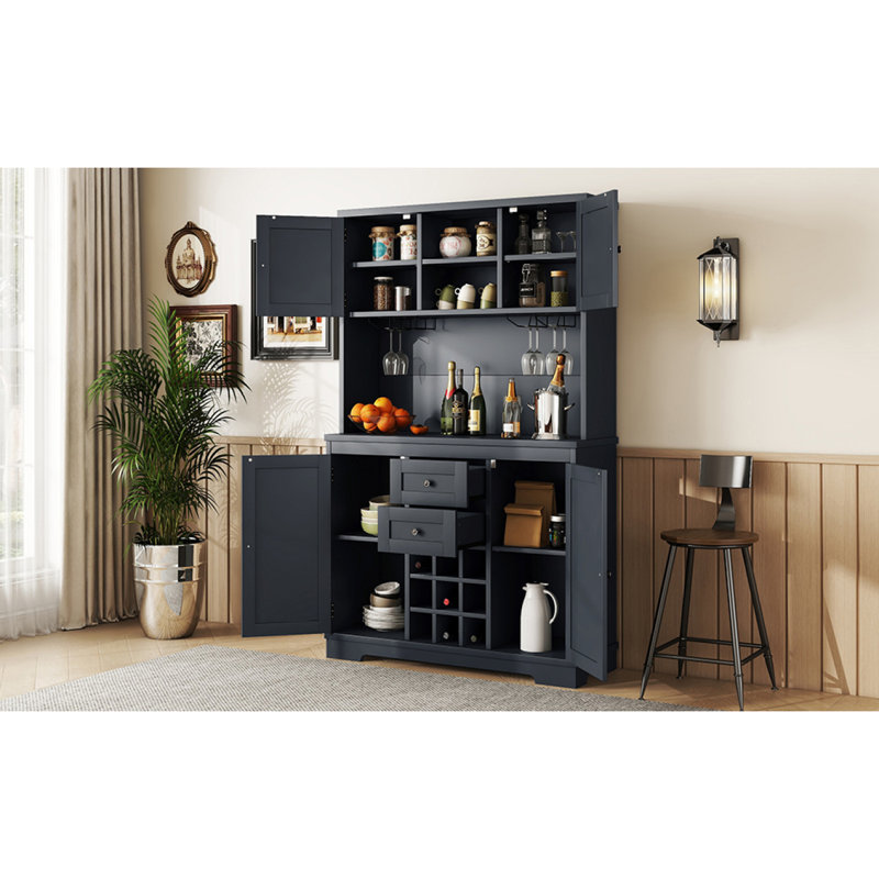 Armoire de cuisine avec rangement Coffee Bar, Bleu très foncé, Argent argent