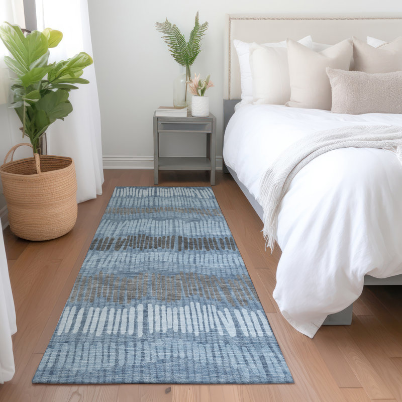 Premium Machine Washable Prisco Blue Rug, Runner 2'3" x 7'6"