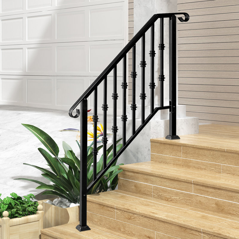 3 Step Matte Black Outdoor Galvanized Iron Handrail