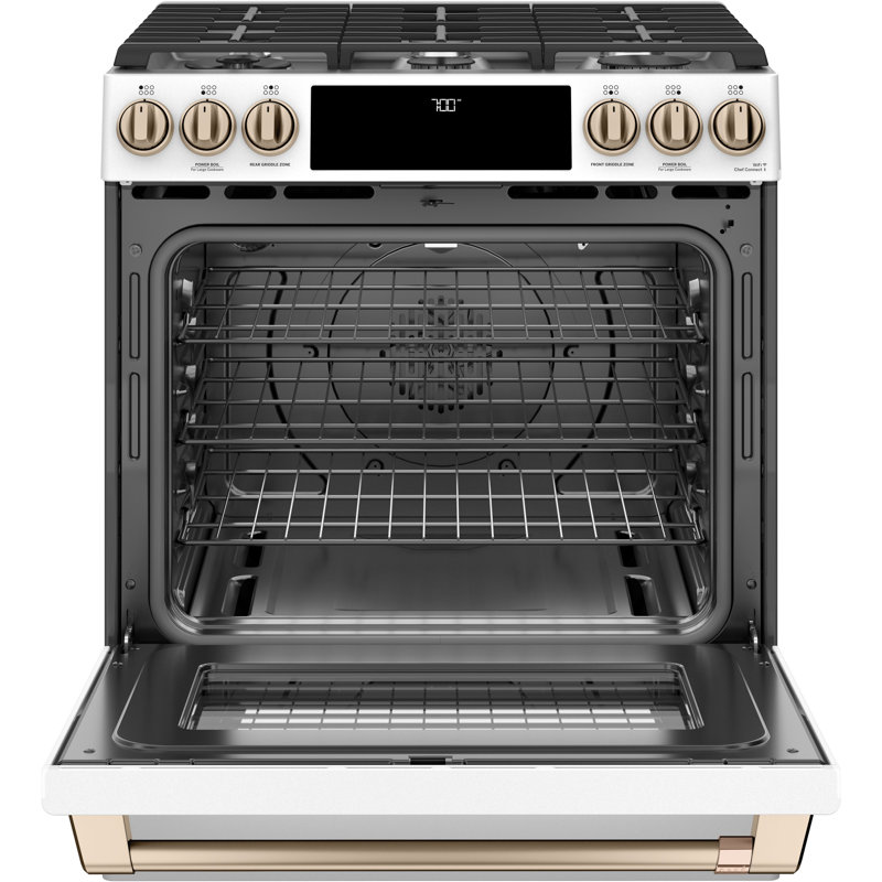 Café 30" 5.6 cu. ft. Slide-in Gas Range with Griddle, Matte White
