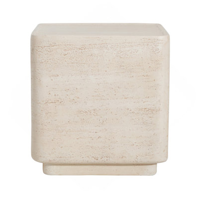 Outdoor Patio Side Table, Beige Travertine Finish, Set Of 1