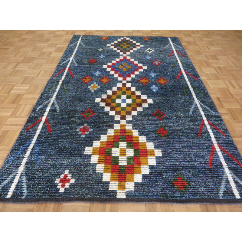 Tapis de zone en laine 5 pi 3 po x 8 pi noué la à la main one-of-kind Landyn