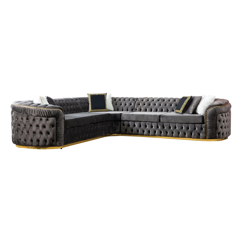 Varinia 120" Wide Symmetrical Sofa & Chaise, Gray Velvet