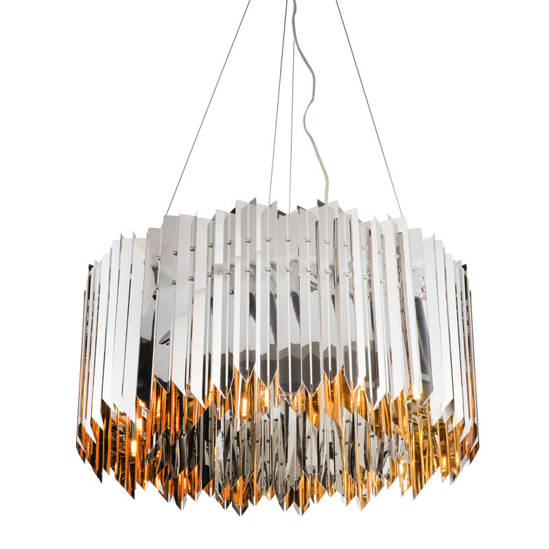 8-Light Chrome Stainless Steel Spike Drum Chandelier, Clear, Shiny Nickel