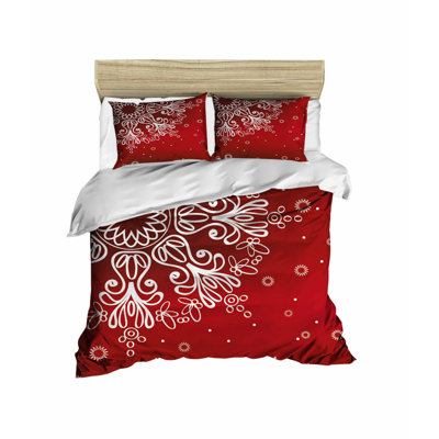 High-Quality Double Quilt Cover Set, Red & White, 79 x 79 | 100% Polyester Microsatin Upper & 100% Cotton Underside | Zipper Closure, Machine Washable at 30°C | Luxurious 3D Printing, Soft & Durable Pillowcases (2) with Envelope Flap