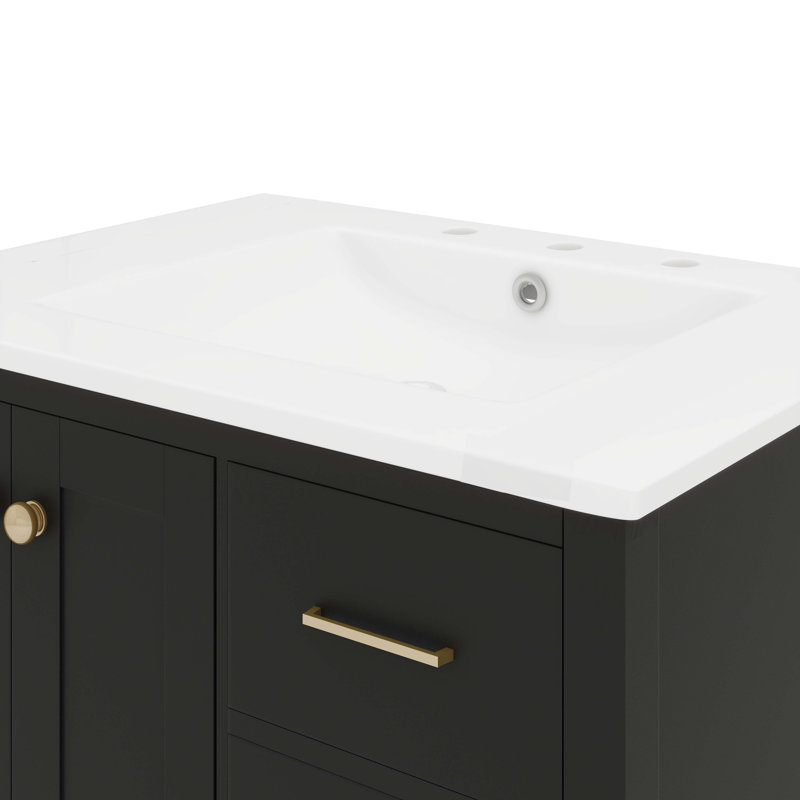 Meuble-lavabo de 30 po avec lavabo en céramique, solution de rangement autoportante avec 4 tiroirs, Noir