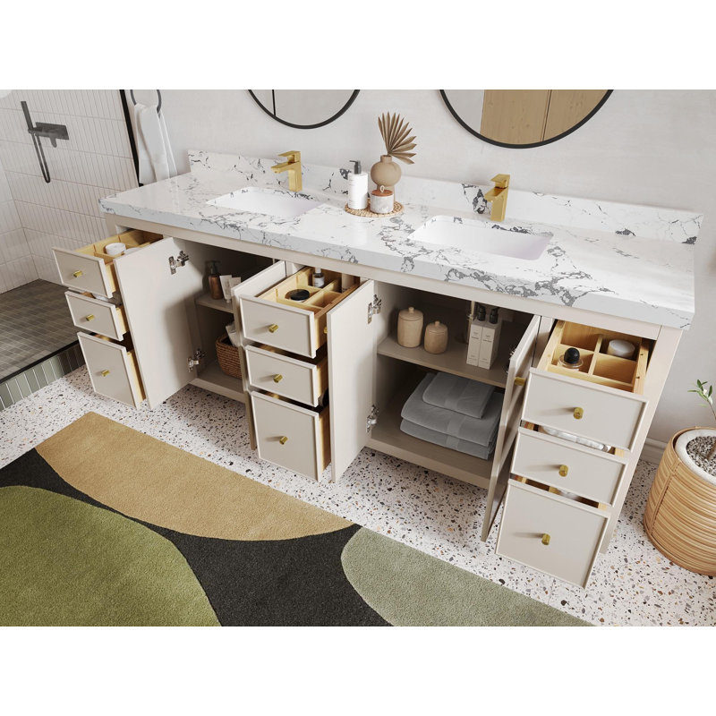 Meuble-lavabo double 84 po avec comptoir en quartz Chicago