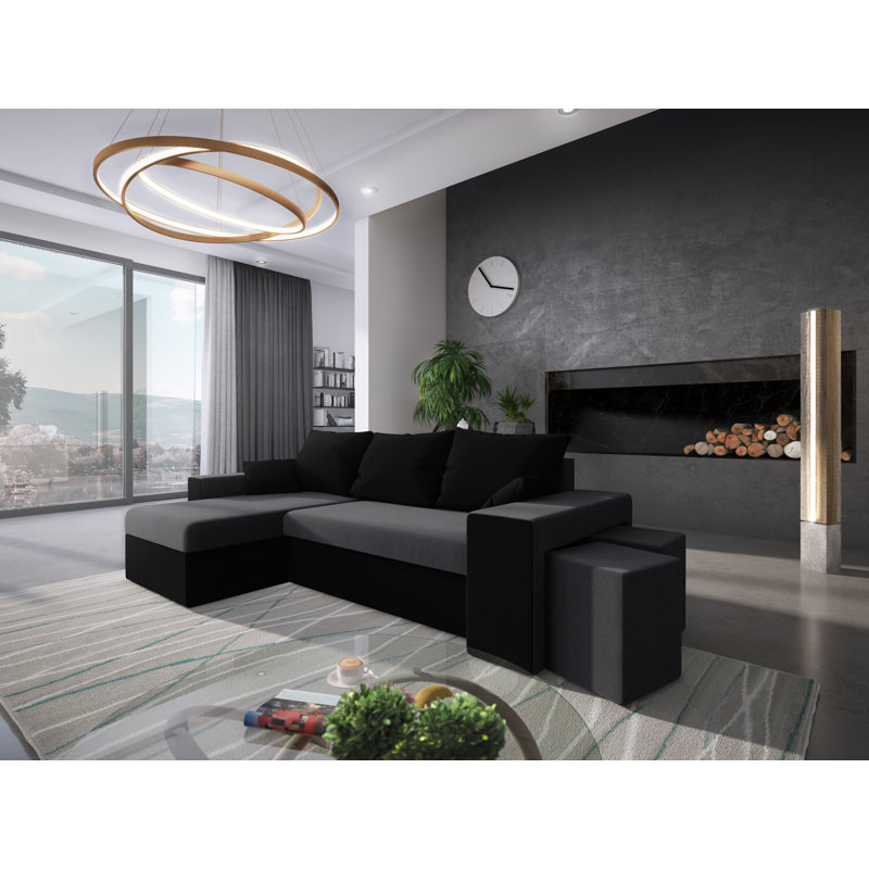 Stavrica 3 Seater Corner Sofa , Left -sided, Dark gray/Black - Rainbow27/Rainbow15