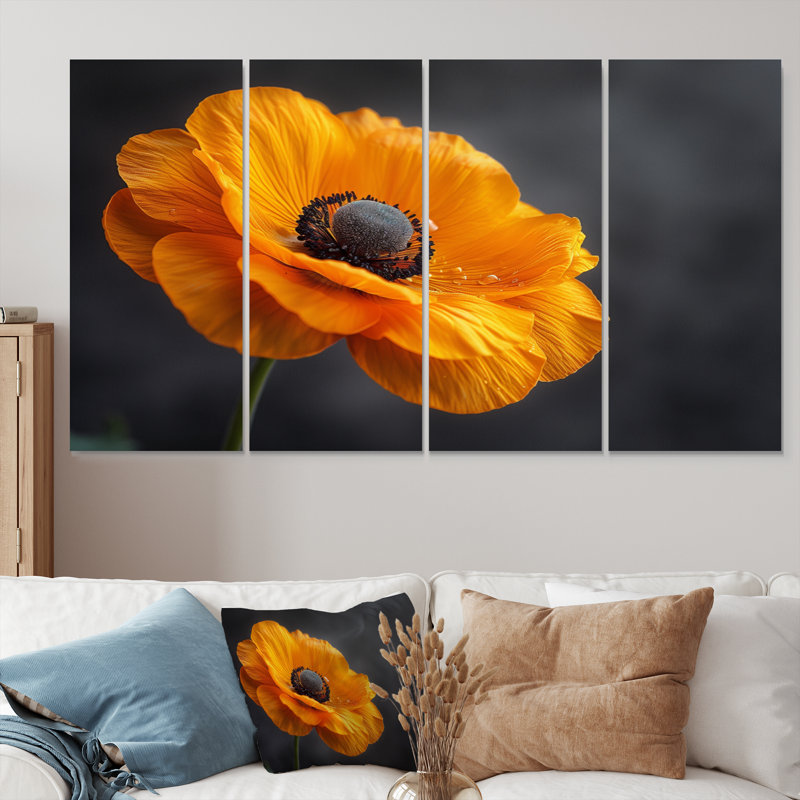 Ensemble d'impressions murales monochromes jaunes et noirs Elegance I - Buttercups, H 32 po x l 64 po