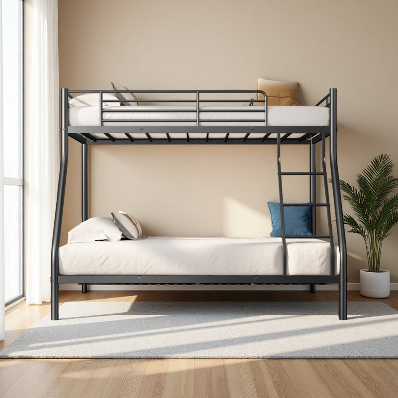 Lit superposé en métal, simple sur un support double pour adultes et adolescents, Noir