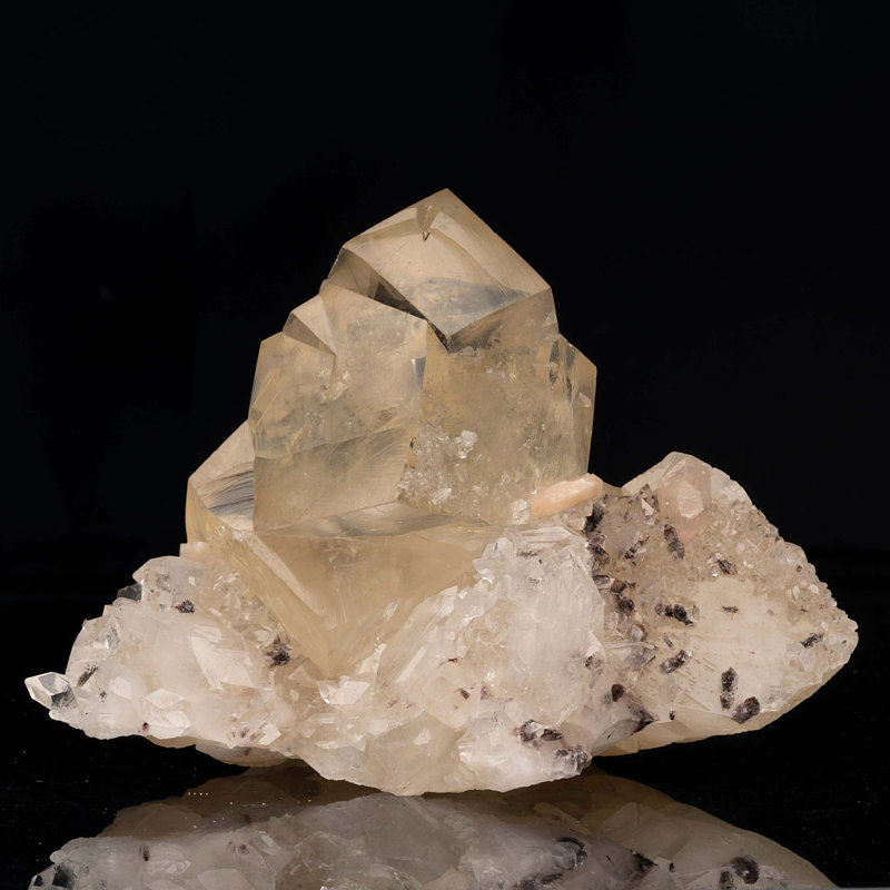 Golden Calcite on Apophyllite With Stilbite