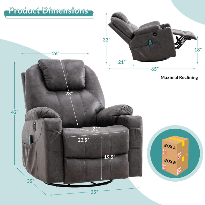 Zyriana Upholstered Heated Massage Chair, Gray