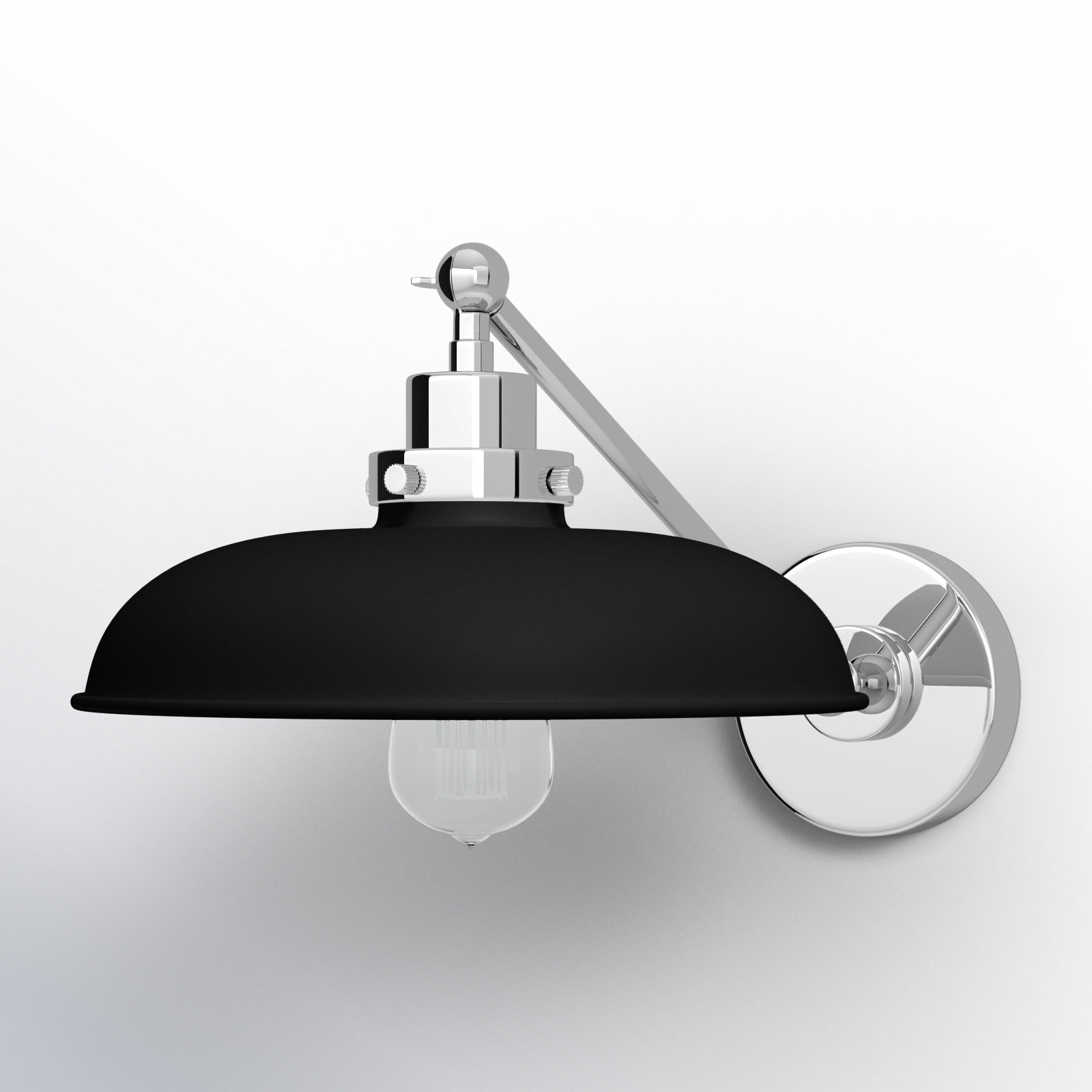 Single Light Dimmable Armed Sconce, Midnight Black, Polished Nickel